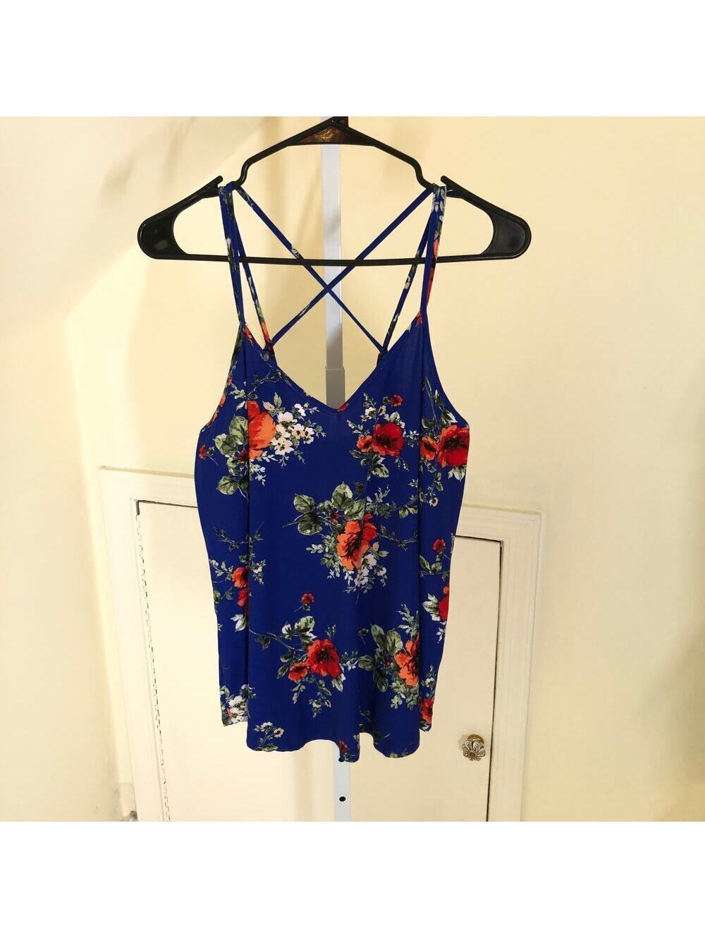 Papermoon NWT Basima Back Detail Knit Cami Top Blue Floral Size L